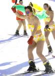 Professional women skiing performers, in bikini